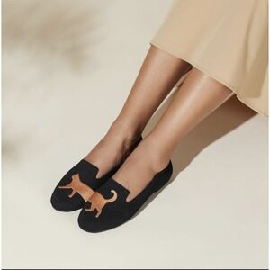 VIVAIA Audrey Black Cat Knit Loafers Pointed Toe Flats Size US 8 EU 39 New